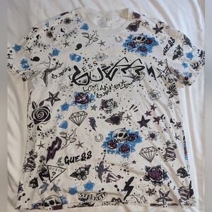Guess Men's AOP XXL‎ Graphic White Short Sleeve T-Shirt
